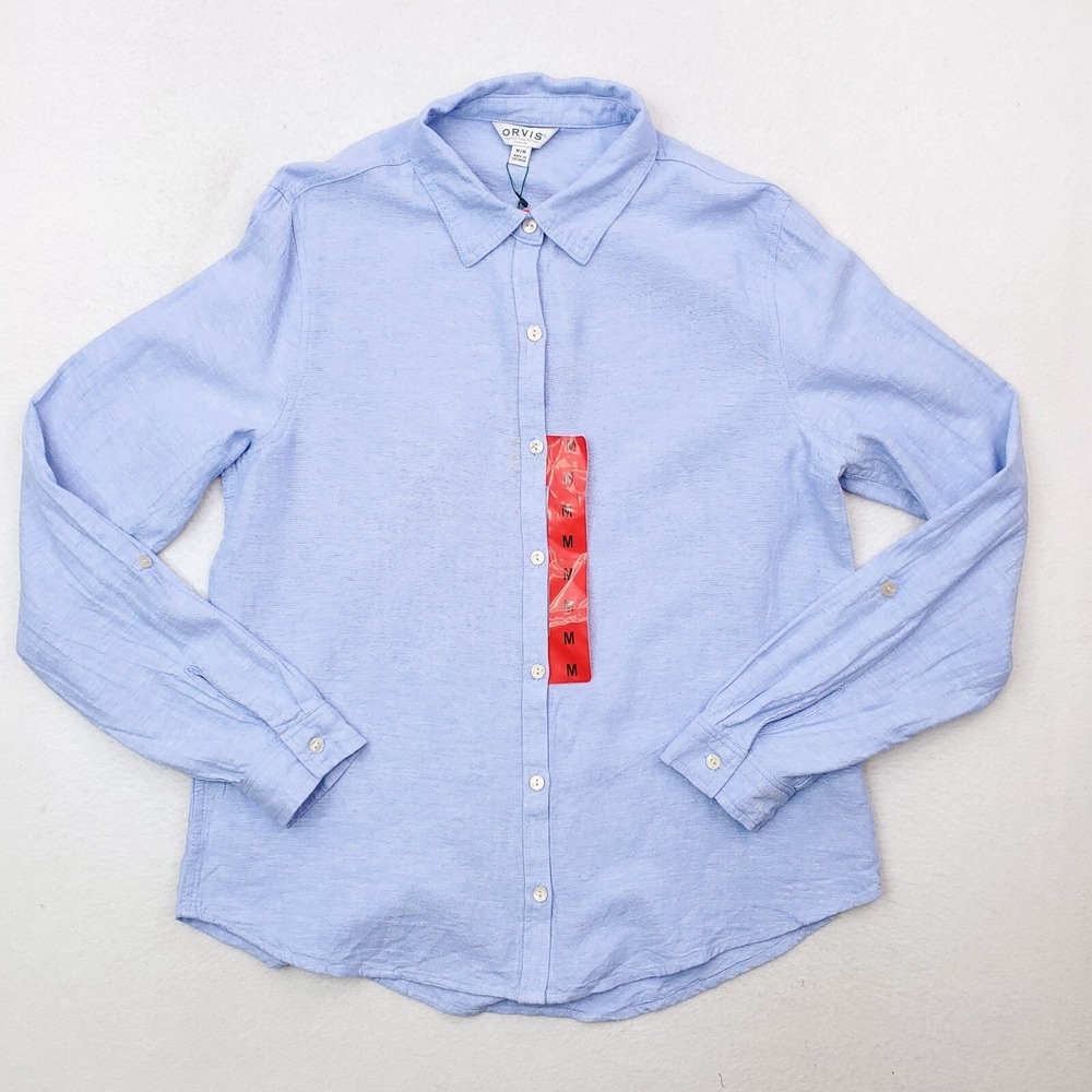 Orvis Shirt Womens Medium Blue Linen Blend Tunic Button Up Outdoor NWT